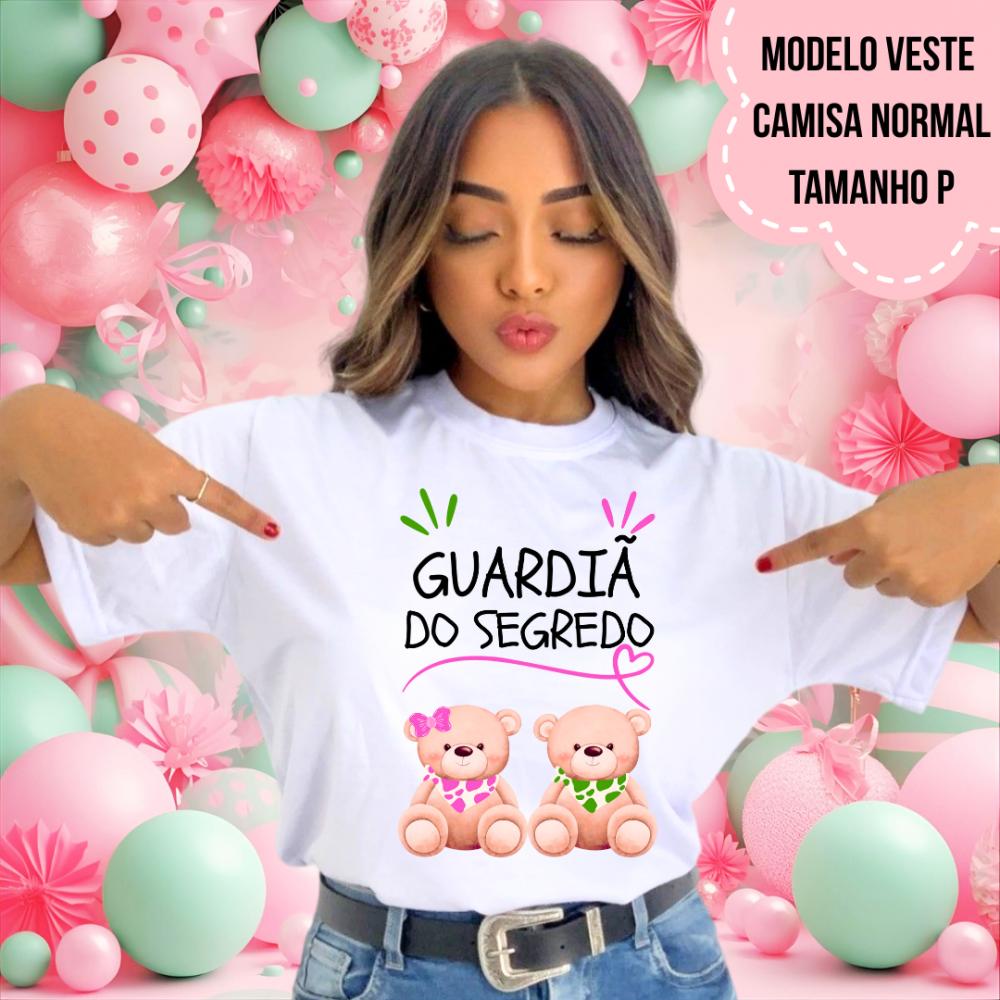 Camiseta Guardiã Do Segredo Ursinhos Babador Rosa E Verde