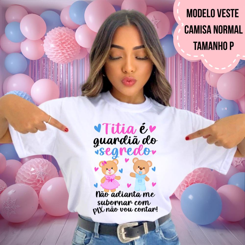 Camiseta Titia Guardiã Do Segredo Ursinhos Rosa E Azul
