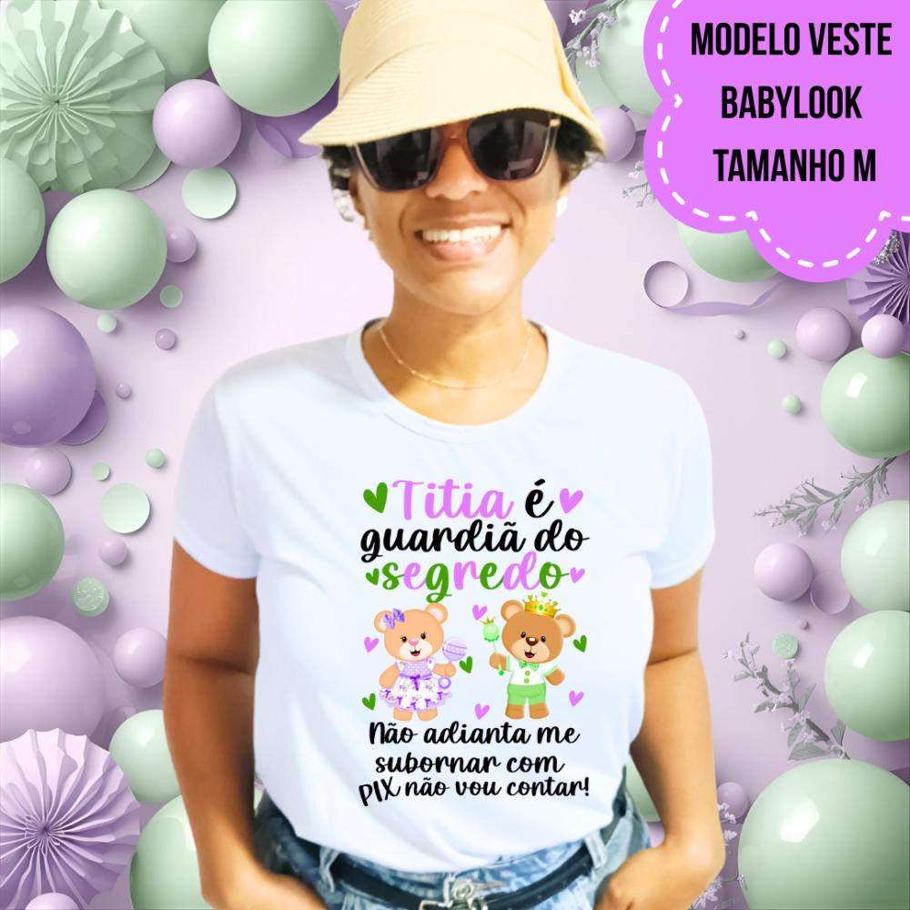 Camiseta Titia Guardiã Do Segredo Ursinhos Lilás E Verde