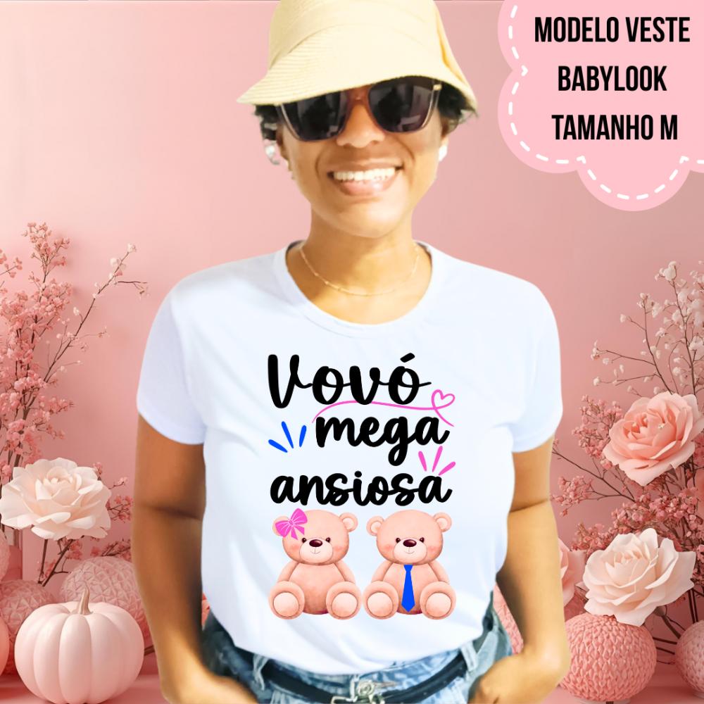 Camiseta Vovó Mega Ansiosa Ursinhos Rosa E Azul
