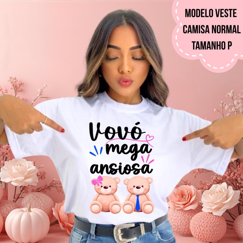 Camiseta Vovó Mega Ansiosa Ursinhos Rosa E Azul