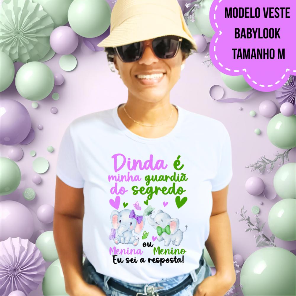 Camiseta Dinda Guardiã Do Segredo Elefantinhos Lilás E Verde