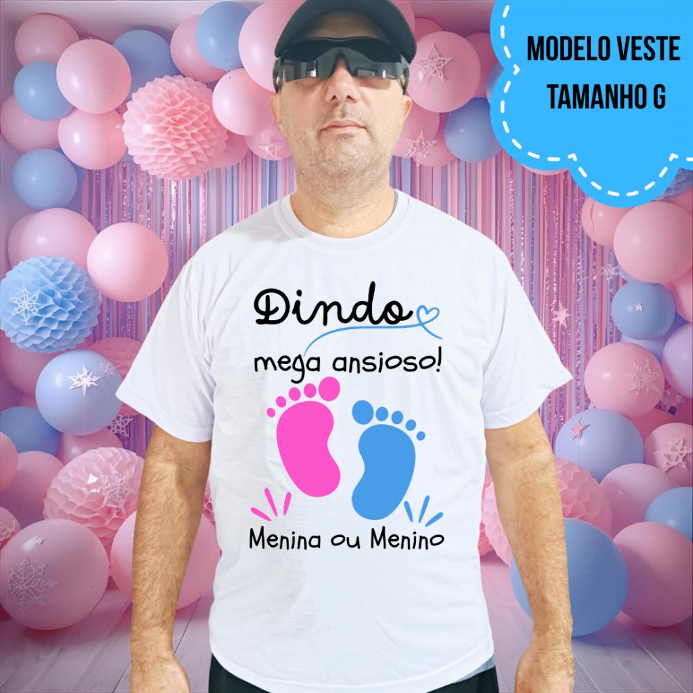 Camiseta Dindo Mega Ansioso Pezinhos Rosa E Azul