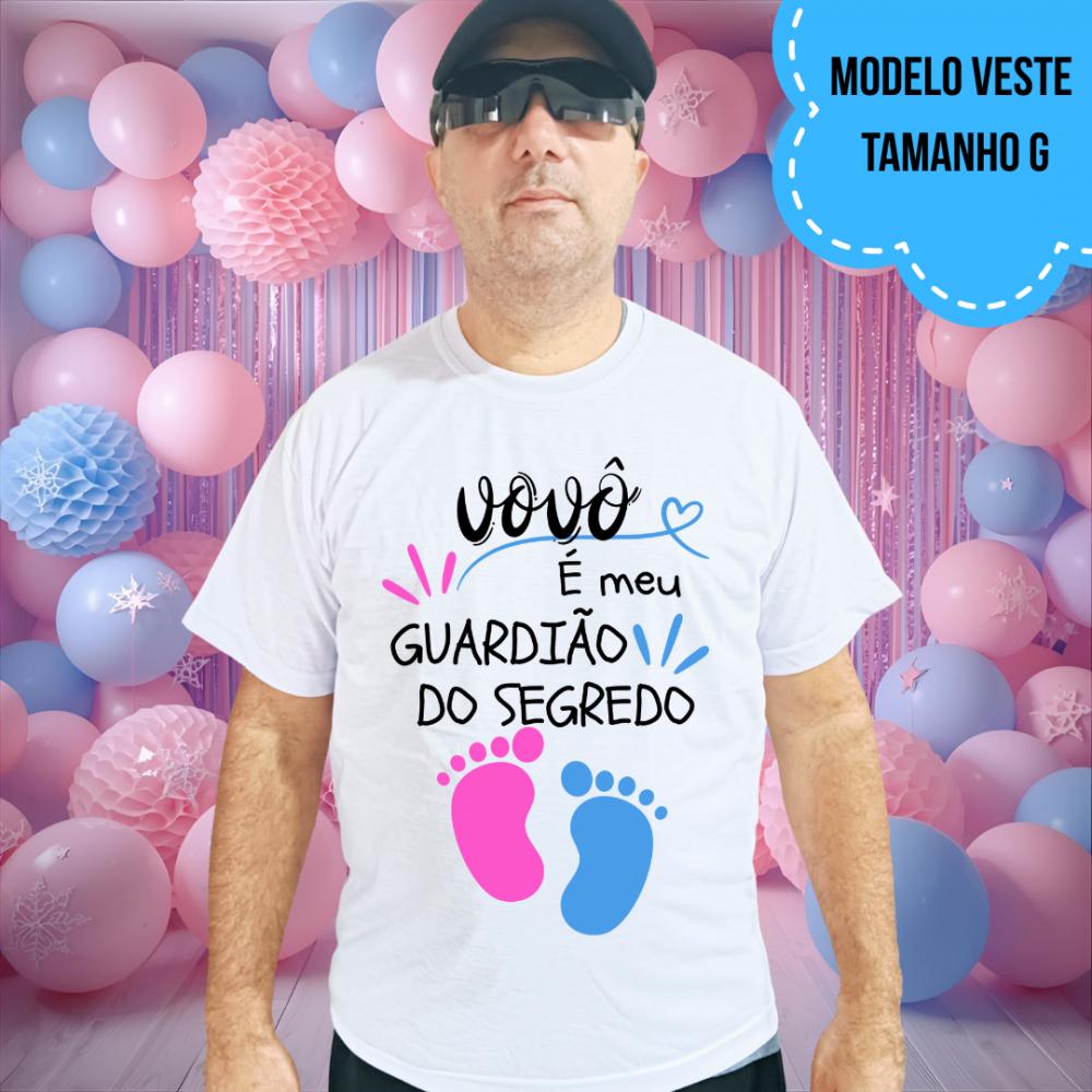 Camiseta Vovô Guardião Do Segredo Pezinhos Rosa E Azul
