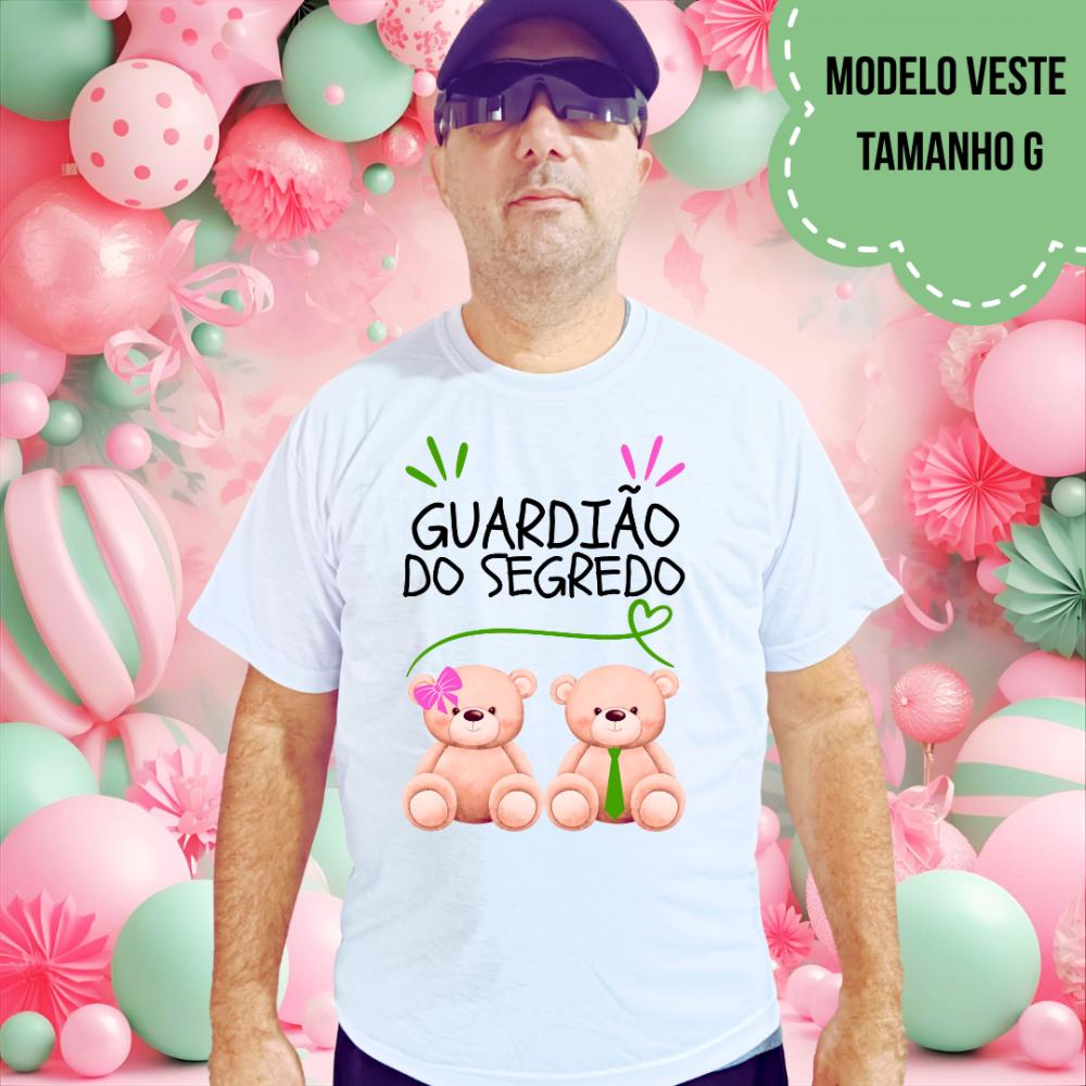 Camiseta Guardião Do Segredo Ursinha Lacinho Rosa E Ursinho Grav