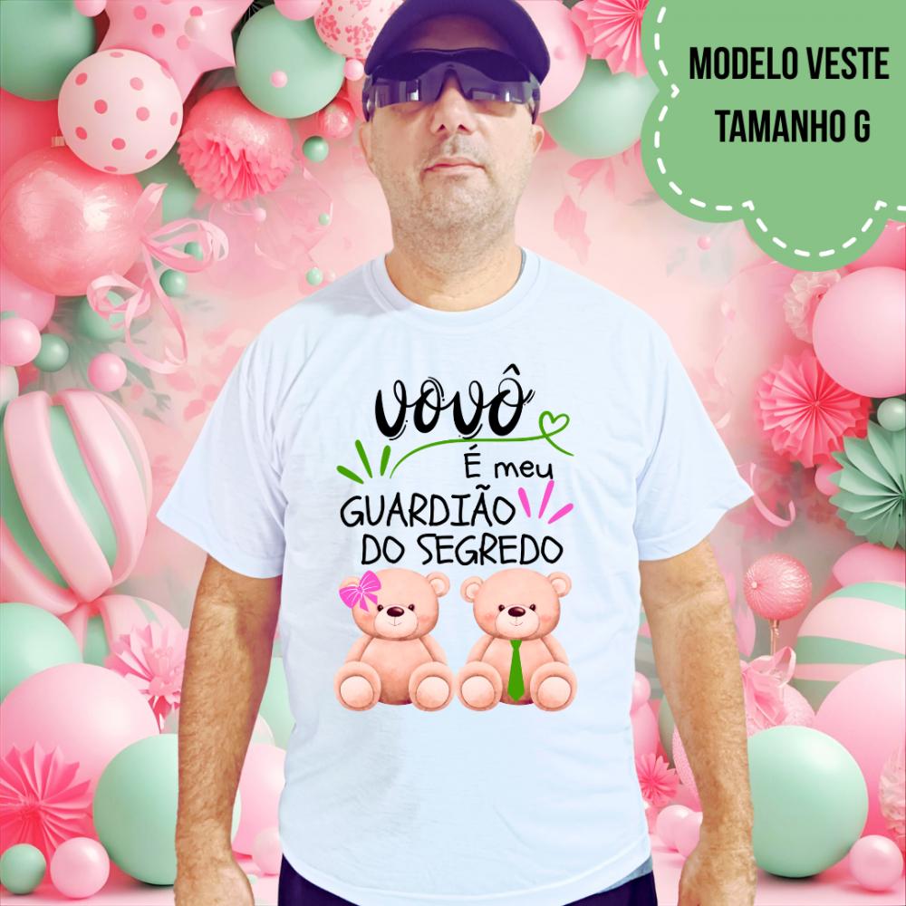 Camiseta Vovô Guardião Do Segredo Ursinha Lacinho Rosa E Ursinh