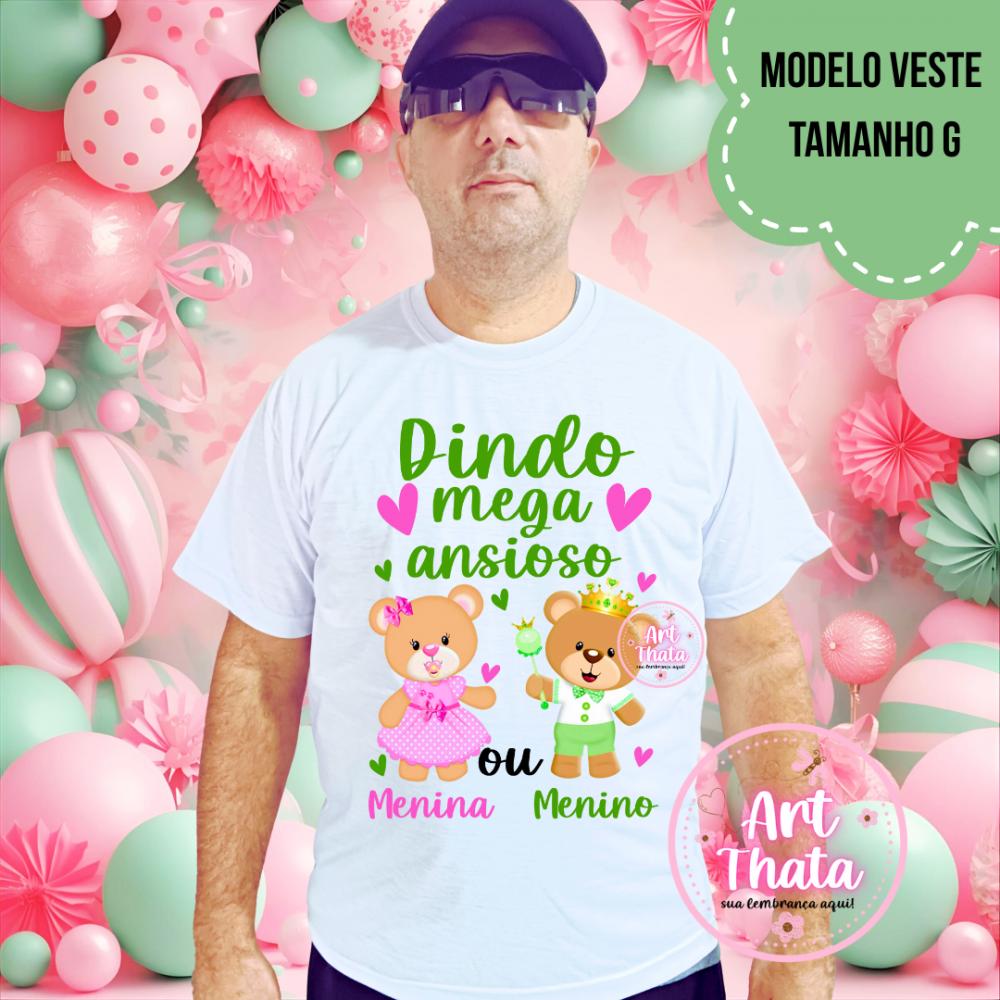 Camiseta Dindo Mega Ansioso Ursinhos Rosa E Verde