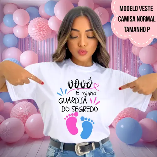 Camiseta Vovó Guardiã Do Segredo Pezinhos Rosa E Azul