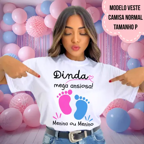 Camiseta Dinda Mega Ansiosa Pezinhos Rosa E Azul