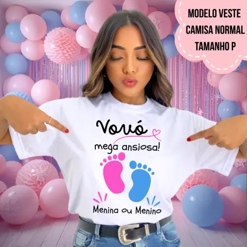 Camiseta Vovó Mega Ansiosa Pezinhos Chá Revelação