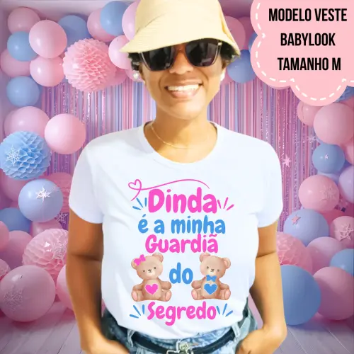 Camiseta Dinda Guardiã Do Segredo Ursinhos Rosa E Azul Coração