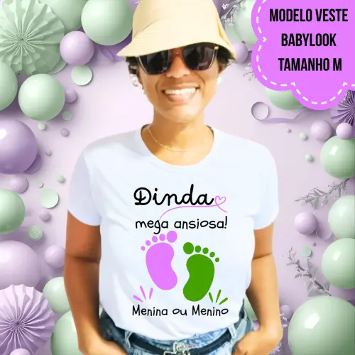 Camiseta Dinda Mega Ansiosa Pezinhos Chá Revelação