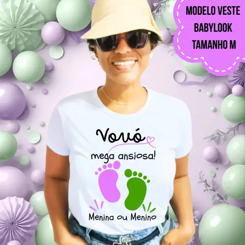 Camiseta Vovó Mega Ansiosa Pezinhos Lilás E Verde