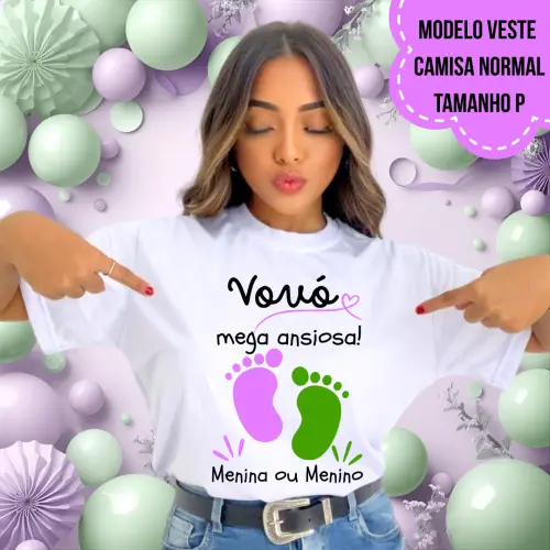 Camiseta Vovó Mega Ansiosa Pezinhos Chá Revelação