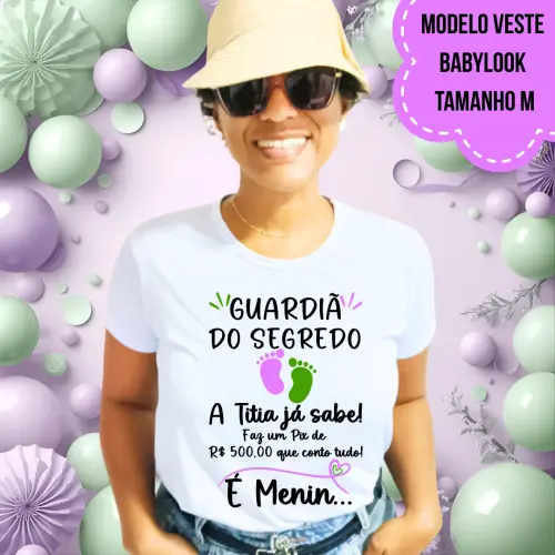 Camiseta Titia Já Sabe Pezinhos Lilás E Verde