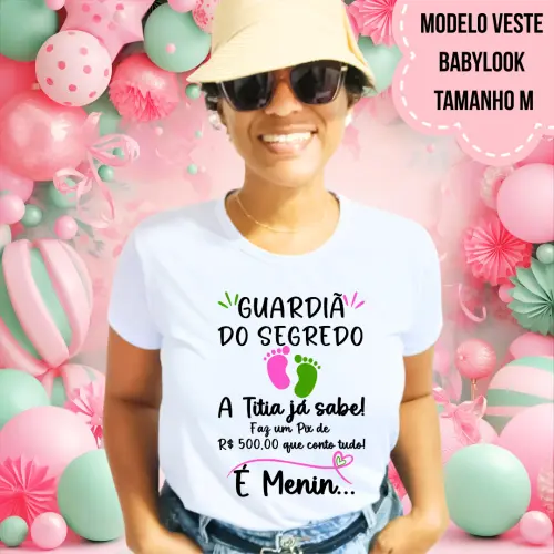 Camiseta Titia Já Sabe Pezinhos Rosa E Verde
