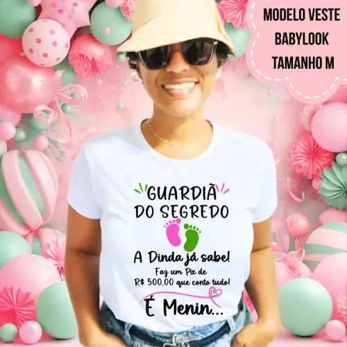 Camiseta Dinda Já Sabe Pezinhos Chá Revelação