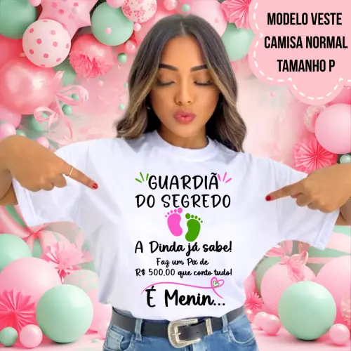 Camiseta Dinda Já Sabe Pezinhos Rosa E Verde