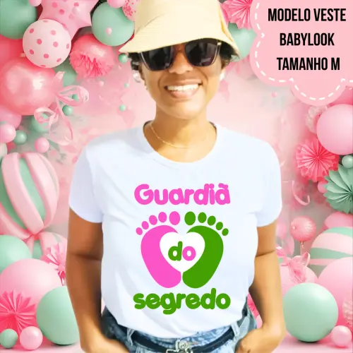 Camiseta Guardiã Do Segredo Pezinhos Rosa E Verde