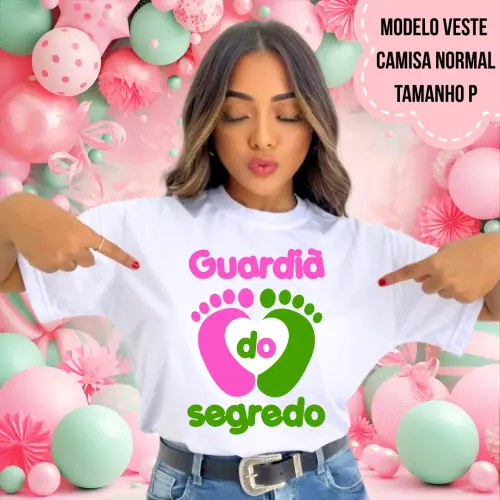 Camiseta Guardiã Do Segredo Pezinhos Rosa E Verde