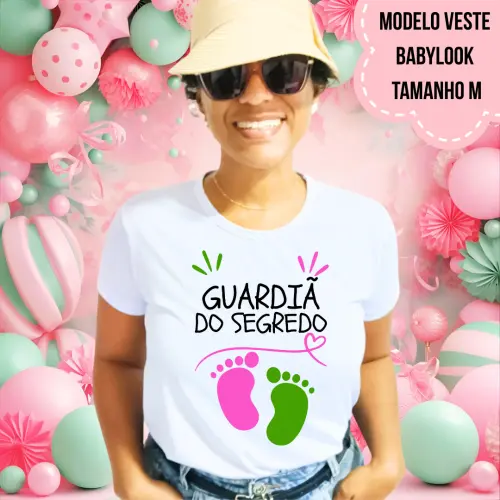 Camiseta Guardiã Do Segredo Pezinhos Rosa E Verde