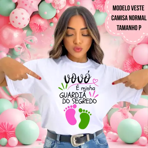 Camiseta Vovó Guardiã Do Segredo Pezinhos Rosa E Verde