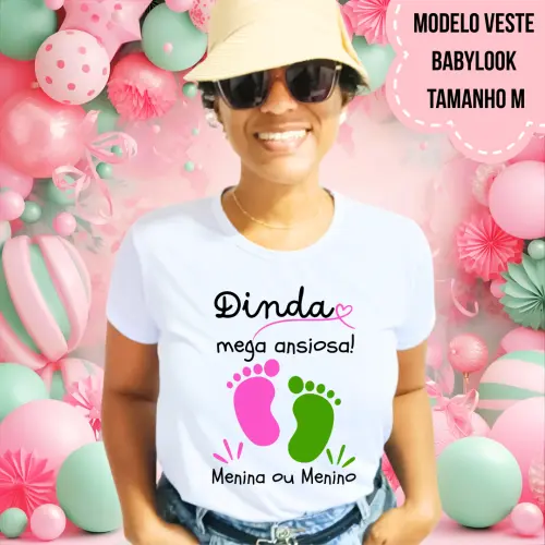 Camiseta Dinda Mega Ansiosa Pezinhos Rosa E Verde