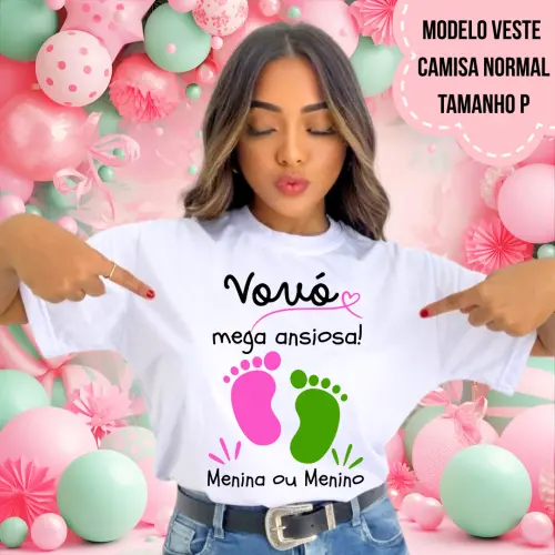 Camiseta Vovó Mega Ansiosa Pezinhos Rosa E Verde