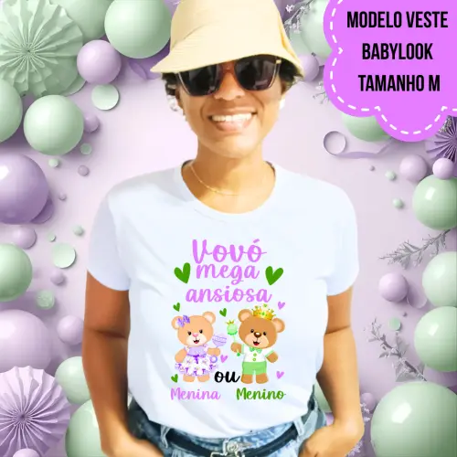 Camiseta Vovó Mega Ansiosa Ursinhos Chá Revelação