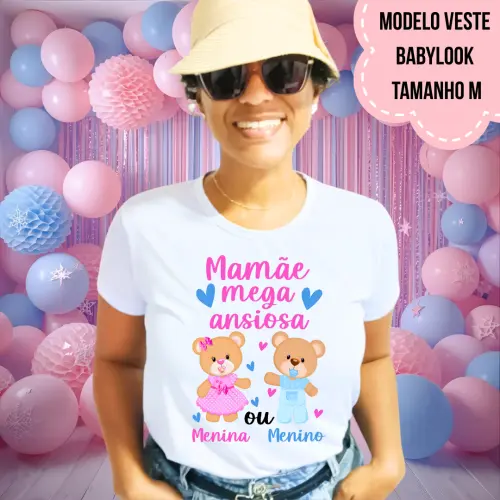 Camiseta Mamãe Mega Ansiosa Ursinhos Rosa E Azul