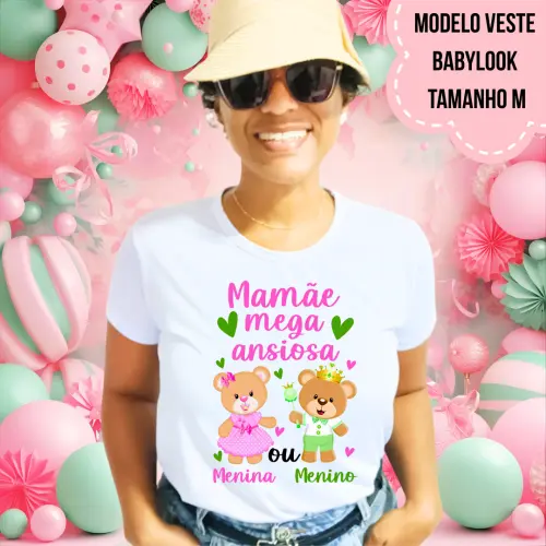 Camiseta Mamãe Mega Ansiosa Ursinhos Rosa E Verde