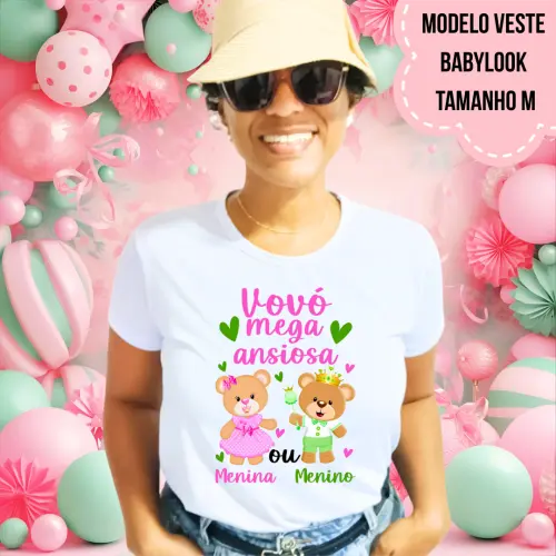 Camiseta Vovó Mega Ansiosa Ursinhos Rosa E Verde