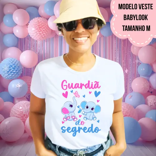 Camiseta Guardiã Do Segredo Elefantinhos Rosa E Azul