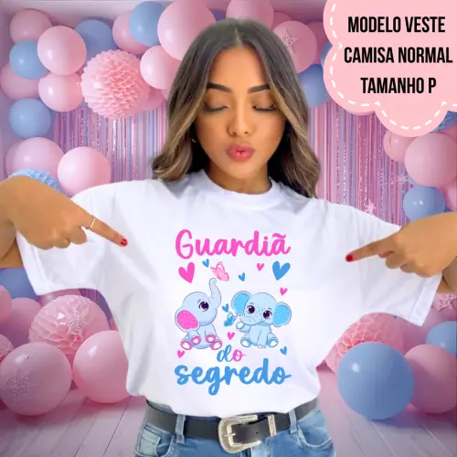 Camiseta Guardiã Do Segredo Elefantinhos Rosa E Azul
