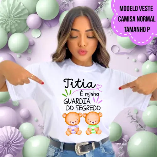 Camiseta Titia Guardiã Do Segredo Ursinhos Lilás E Verde