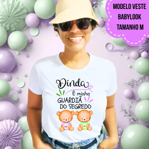 Camiseta Dinda Guardiã Do Segredo Ursinhos Lilás E Verde