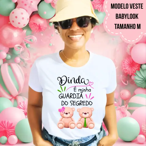 Camiseta Dinda Guardiã Do Segredo Ursinha Lacinho Rosa E Ursinho