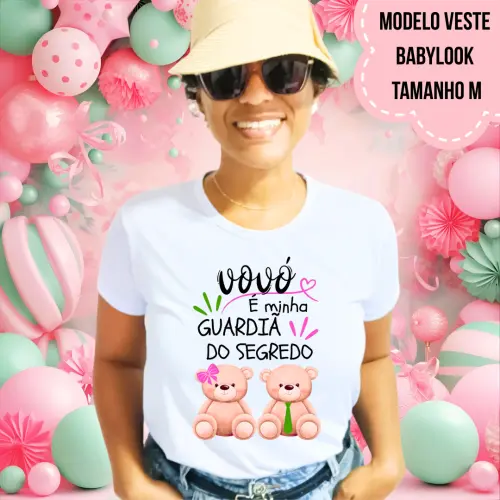 Camiseta Vovó Guardiã Do Segredo Ursinha Lacinho Rosa E Ursinho Gravata Verde