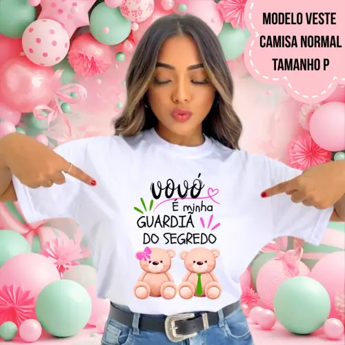 Camiseta Vovó Guardiã Do Segredo Ursinha Lacinho Rosa E Ursinho