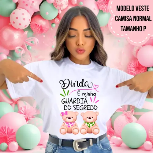 Camiseta Dinda Guardiã Do Segredo Ursinhos Babador Rosa E Verde