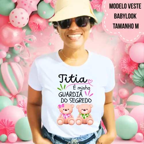 Camiseta Titia Guardiã Do Segredo Ursinhos Babador Rosa E Verde
