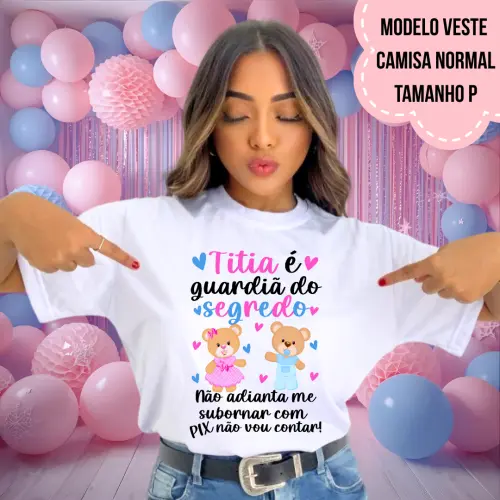Camiseta Titia Guardiã Do Segredo Ursinhos Rosa E Azul