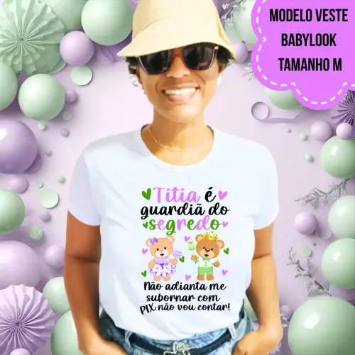 Camiseta Titia Guardiã Do Segredo Ursinhos Lilás E Verde