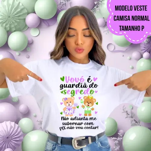 Camiseta Vovó Guardiã Do Segredo Ursinhos Lilás E Verde