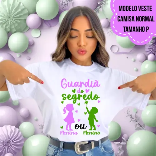 Camiseta Guardiã Do Segredo Bonequinhos Lilás E Verde