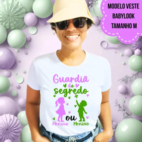 Camiseta Guardiã Do Segredo Bonequinhos Lilás E Verde