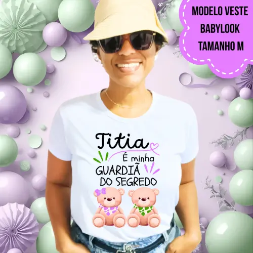 Camiseta Titia Guardiã Do Segredo Ursinhos Babador Lilás E Verd