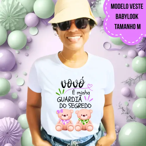 Camiseta Vovó Guardiã Do Segredo Ursinhos Babador Lilás E Verde