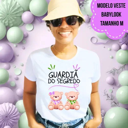 Camiseta Guardiã Do Segredo Ursinhos Babador Lilás E Verde