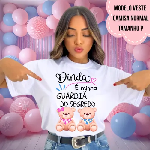 Camiseta Dinda Guardiã Do Segredo Ursinhos Babador Rosa E Azul